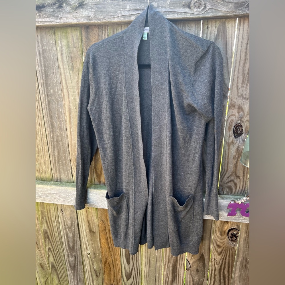 👗Susina Charcoal Open-Front Pocket Cardigan Sweater